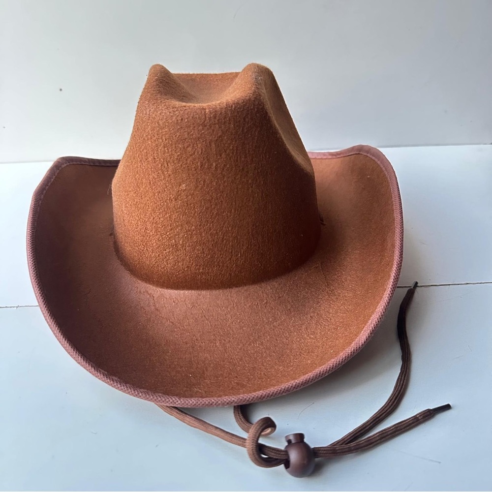 Brown Felt Cowboy Hat with Chin Strap - Western Costume Style - 6.5" Opening